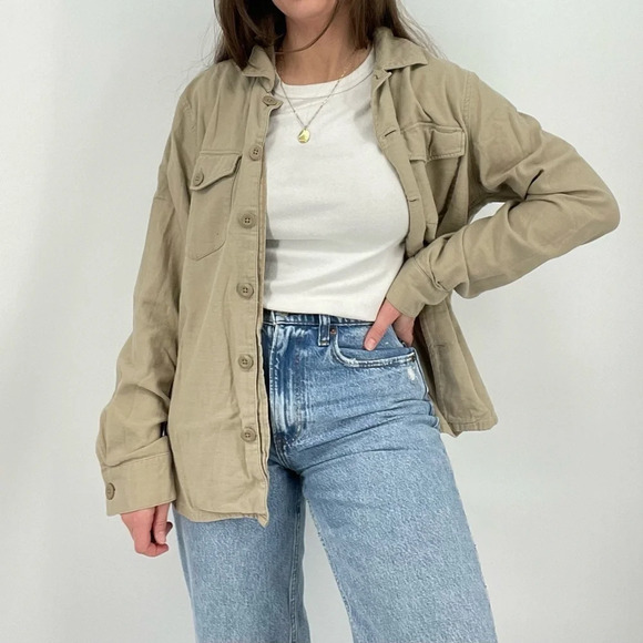 boho minimalist oatmeal jacket button down lightweight size s - Picture 3 of 10